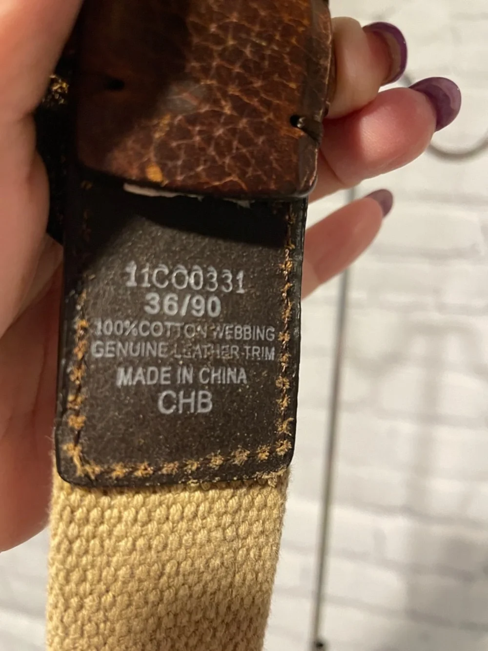 Columbia Brown Leather and Beige Canvas Belt Strap